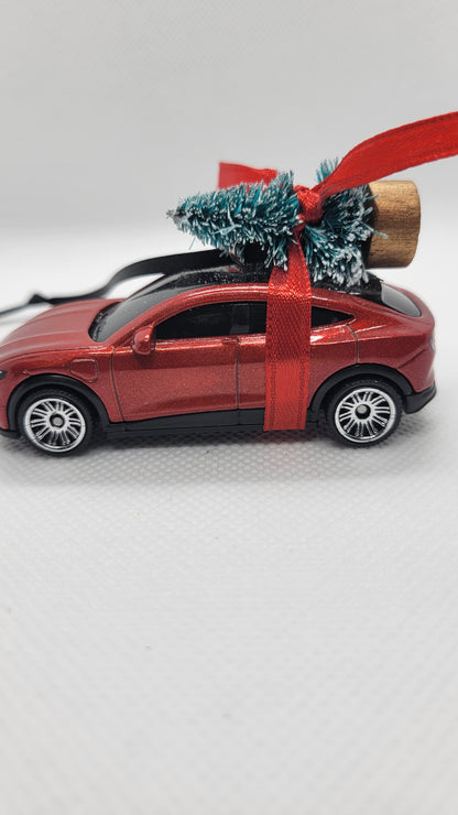 Christmas Ornament with Tree for all-electric Ford Mustang Mach-E SUV | Gift Ideas 2023 | Handmade in USA