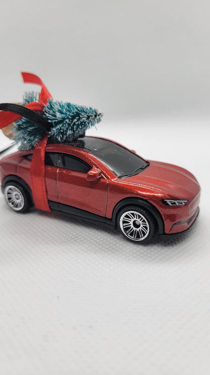 Christmas Ornament with Tree for all-electric Ford Mustang Mach-E SUV | Gift Ideas 2023 | Handmade in USA