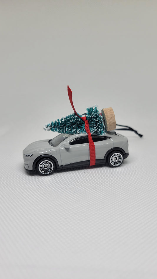 Christmas Ornament with Tree for all-electric Ford Mustang Mach-E SUV | Gift Ideas 2023 | Handmade in USA