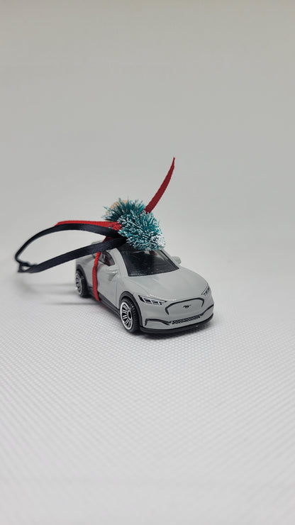 Christmas Ornament with Tree for all-electric Ford Mustang Mach-E SUV | Gift Ideas 2023 | Handmade in USA