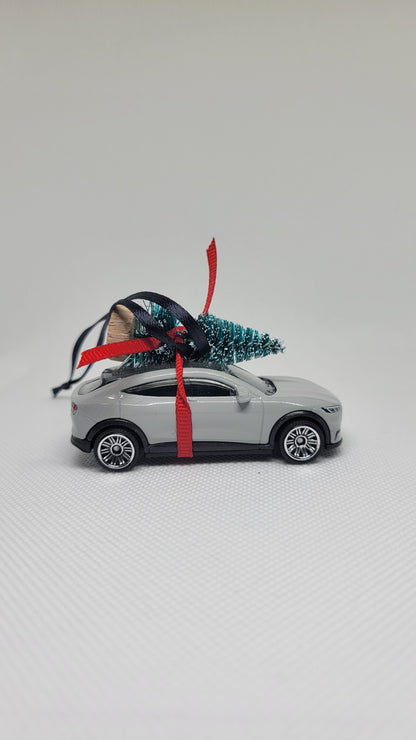 Christmas Ornament with Tree for all-electric Ford Mustang Mach-E SUV | Gift Ideas 2023 | Handmade in USA