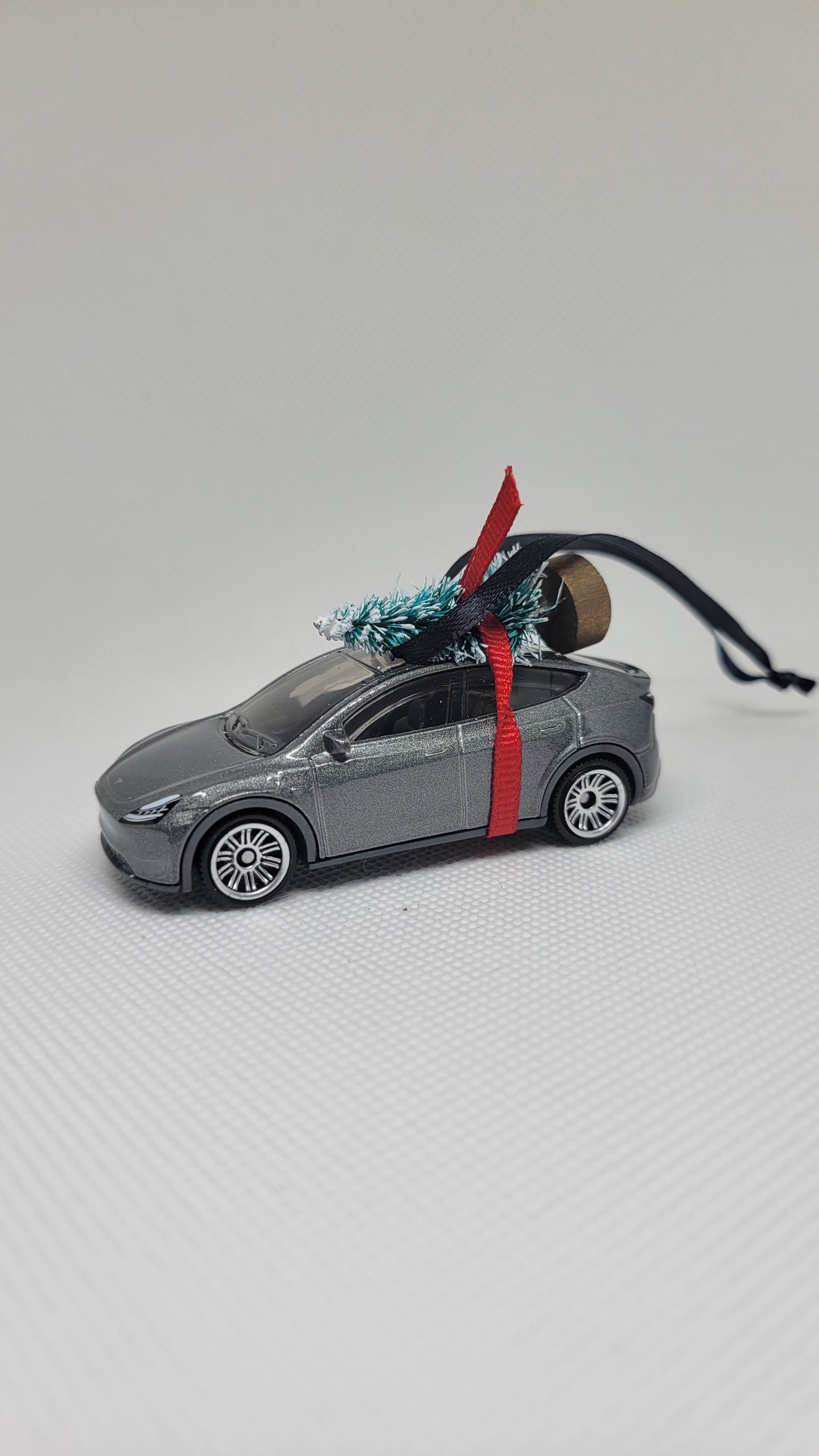 Christmas Ornament with Tree Tesla Model Y Gray | Gift Ideas 2023 | Handmade in USA