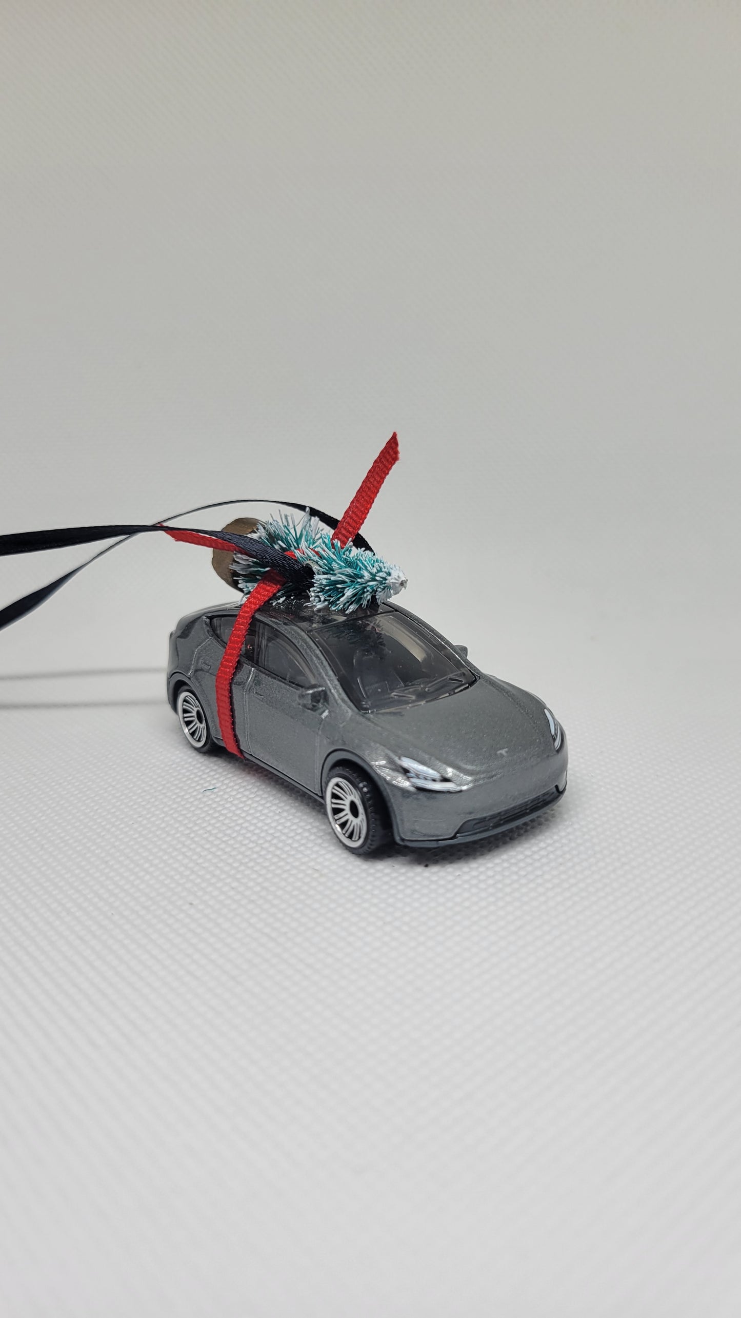 Christmas Ornament with Tree Tesla Model Y Gray | Gift Ideas 2023 | Handmade in USA