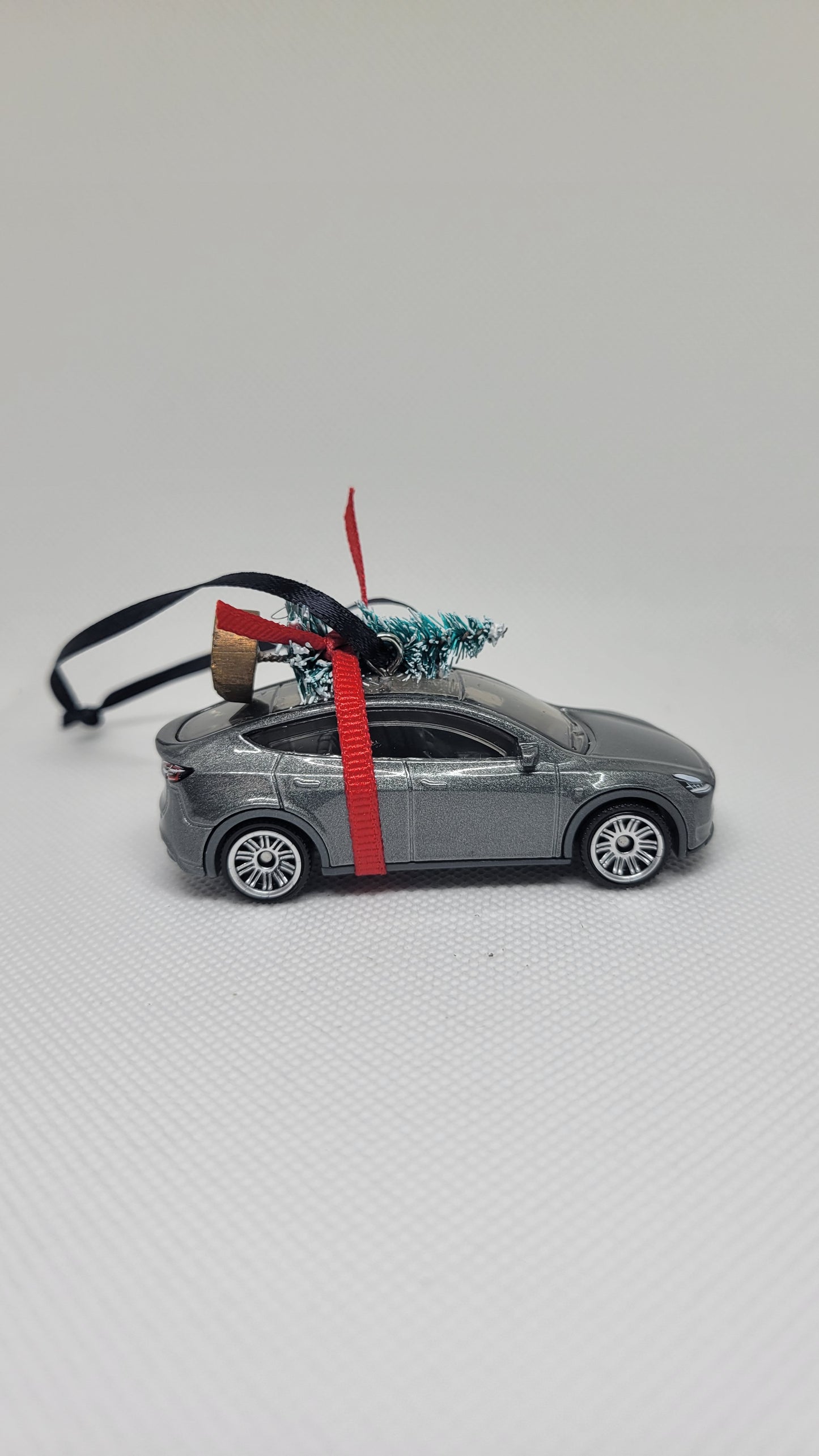 Christmas Ornament with Tree Tesla Model Y Gray | Gift Ideas 2023 | Handmade in USA