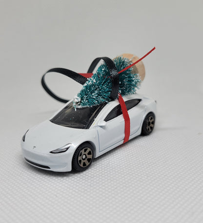 3" Christmas Ornament with Tree for Tesla Model 3 White Owners by Speedtails | Gift Ideas for Tesla Model 3