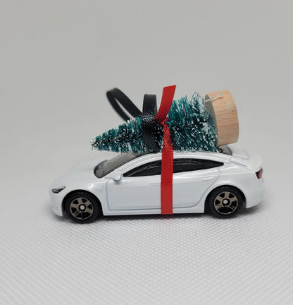 3" Christmas Ornament with Tree for Tesla Model 3 White Owners by Speedtails | Gift Ideas for Tesla Model 3