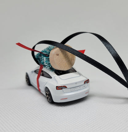 3" Christmas Ornament with Tree for Tesla Model 3 White Owners by Speedtails | Gift Ideas for Tesla Model 3