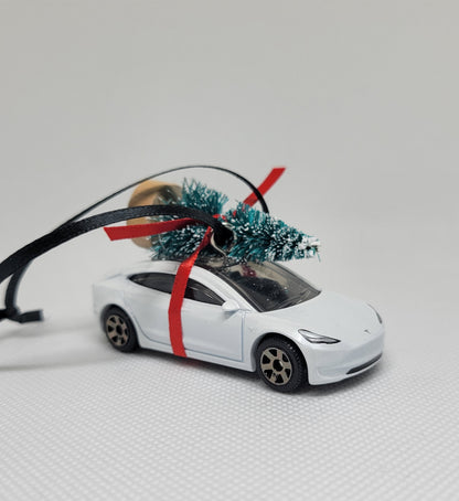 3" Christmas Ornament with Tree for Tesla Model 3 White Owners by Speedtails | Gift Ideas for Tesla Model 3