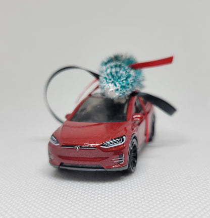 3" Christmas Ornament with Tree for Tesla Model X Red Owners by Speedtails | Gift Ideas for Tesla Model X