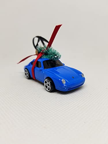 3” Christmas Ornament with Tree for blue Porsche Carrera 911 Owners by Speedtails | Gift Ideas 2021 | Handmade in USA