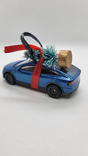 3" Christmas Ornament with Tree for Tesla Model X Blue Owners by Speedtails | Christmas Gifts 2021 | Handmade in USA