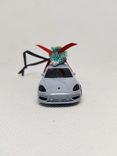 3" Christmas Ornament with Tree for Porsche Panamera Chalk Gray | Christmas Gifts 2021 | Handmade in USA