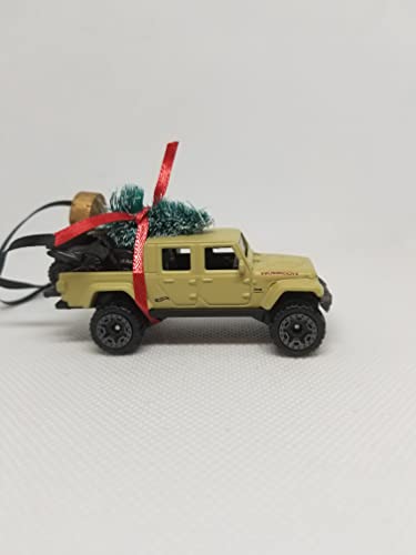 SpeedTails Christmas Truck Ornament with Tree for Blue, Green, Tan or Red Jeep Gladiator owners (Tan)