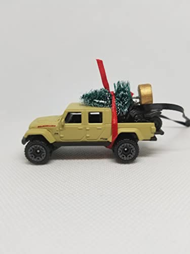 SpeedTails Christmas Truck Ornament with Tree for Blue, Green, Tan or Red Jeep Gladiator owners (Tan)