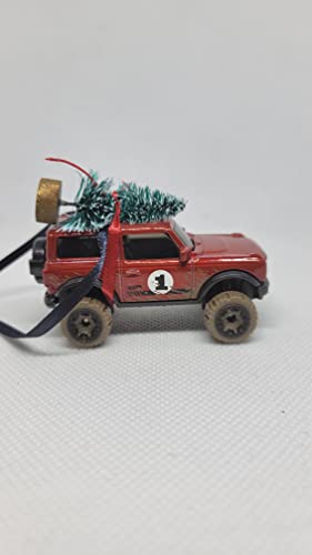 Christmas Ornament with Tree for Ford Bronco Owners by Speedtails | Gift Ideas for Ford Bronco (Red)