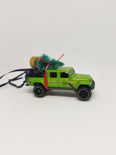 SpeedTails Christmas Truck Ornament with Tree for Blue, Green, Tan or Red Jeep Gladiator owners (Green)