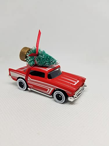 SpeedTails Christmas Ornaments – 3" Christmas Ornament with Tree for 57 Red Chevrolet Classic Chevy Owners by Speedtails | Gift Ideas for 57 Red Chevrolet Classic Chevy