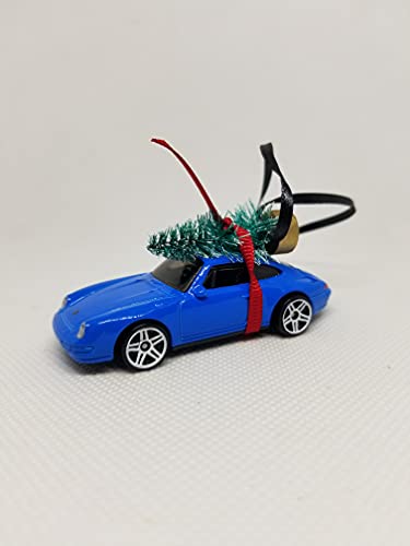 3” Christmas Ornament with Tree for blue Porsche Carrera 911 Owners by Speedtails | Gift Ideas 2021 | Handmade in USA