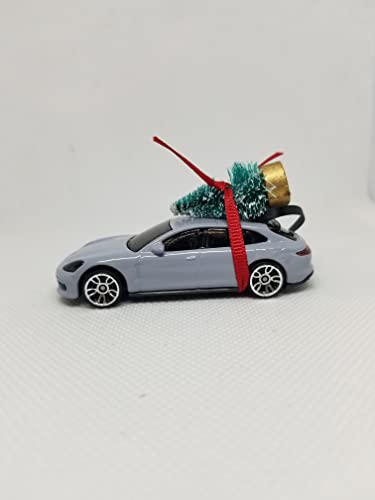 3" Christmas Ornament with Tree for Porsche Panamera Chalk Gray | Christmas Gifts 2021 | Handmade in USA