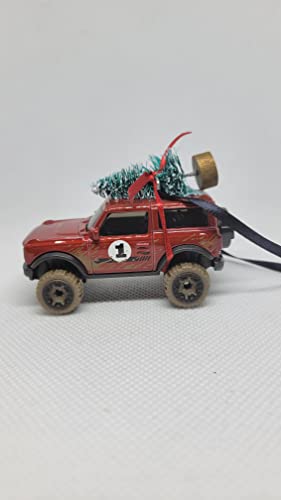 Christmas Ornament with Tree for Ford Bronco Owners by Speedtails | Gift Ideas for Ford Bronco (Red)