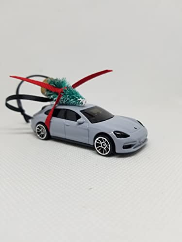 3" Christmas Ornament with Tree for Porsche Panamera Chalk Gray | Christmas Gifts 2021 | Handmade in USA