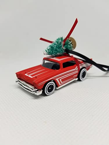 SpeedTails Christmas Ornaments – 3" Christmas Ornament with Tree for 57 Red Chevrolet Classic Chevy Owners by Speedtails | Gift Ideas for 57 Red Chevrolet Classic Chevy