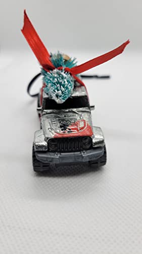 SpeedTails Christmas Truck Ornament with Tree for Blue, Green, Tan or Red Jeep Gladiator owners (Silver)