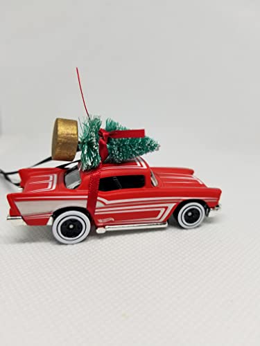 SpeedTails Christmas Ornaments – 3" Christmas Ornament with Tree for 57 Red Chevrolet Classic Chevy Owners by Speedtails | Gift Ideas for 57 Red Chevrolet Classic Chevy