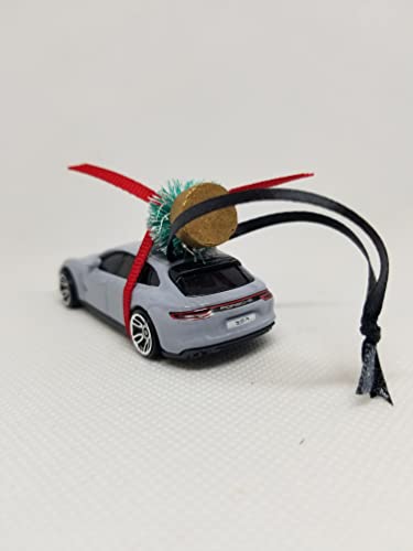 3" Christmas Ornament with Tree for Porsche Panamera Chalk Gray | Christmas Gifts 2021 | Handmade in USA