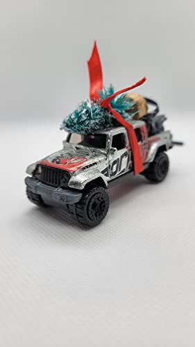 SpeedTails Christmas Truck Ornament with Tree for Blue, Green, Tan or Red Jeep Gladiator owners (Silver)