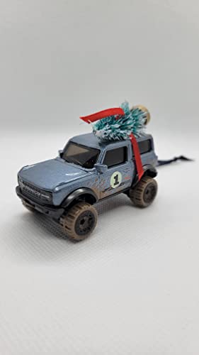 Christmas Ornament with Tree for Ford Bronco Owners by Speedtails | Gift Ideas for Ford Bronco (Gray)