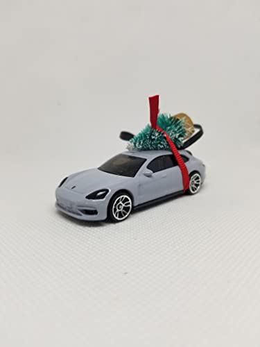 3" Christmas Ornament with Tree for Porsche Panamera Chalk Gray | Christmas Gifts 2021 | Handmade in USA