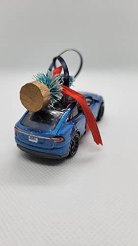 3" Christmas Ornament with Tree for Tesla Model X Blue Owners by Speedtails | Christmas Gifts 2021 | Handmade in USA