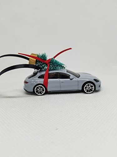 3" Christmas Ornament with Tree for Porsche Panamera Chalk Gray | Christmas Gifts 2021 | Handmade in USA