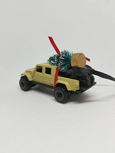 SpeedTails Christmas Truck Ornament with Tree for Blue, Green, Tan or Red Jeep Gladiator owners (Tan)