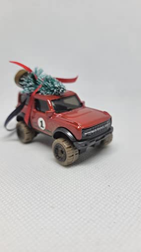 Christmas Ornament with Tree for Ford Bronco Owners by Speedtails | Gift Ideas for Ford Bronco (Red)