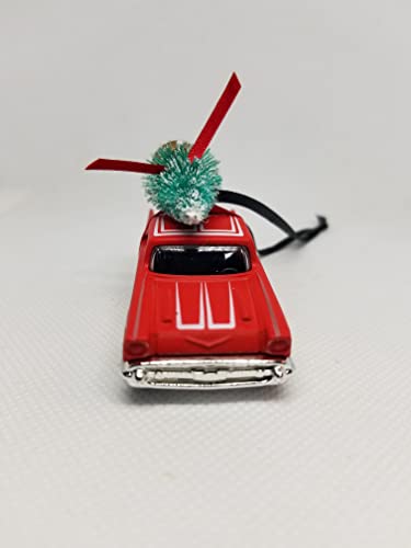 SpeedTails Christmas Ornaments – 3" Christmas Ornament with Tree for 57 Red Chevrolet Classic Chevy Owners by Speedtails | Gift Ideas for 57 Red Chevrolet Classic Chevy