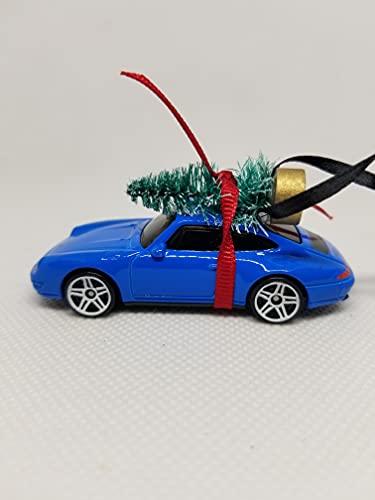 3” Christmas Ornament with Tree for blue Porsche Carrera 911 Owners by Speedtails | Gift Ideas 2021 | Handmade in USA