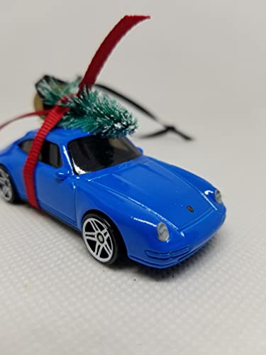 3” Christmas Ornament with Tree for blue Porsche Carrera 911 Owners by Speedtails | Gift Ideas 2021 | Handmade in USA