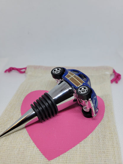 Wine bottle stopper for Volkswagen Beetle Bug (blue) - Unique Wine Gifts by SpeedTails